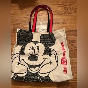 Disney Parks Cotton Canvas-y Cream & Black Cotton Mickey Mouse Tote Bag